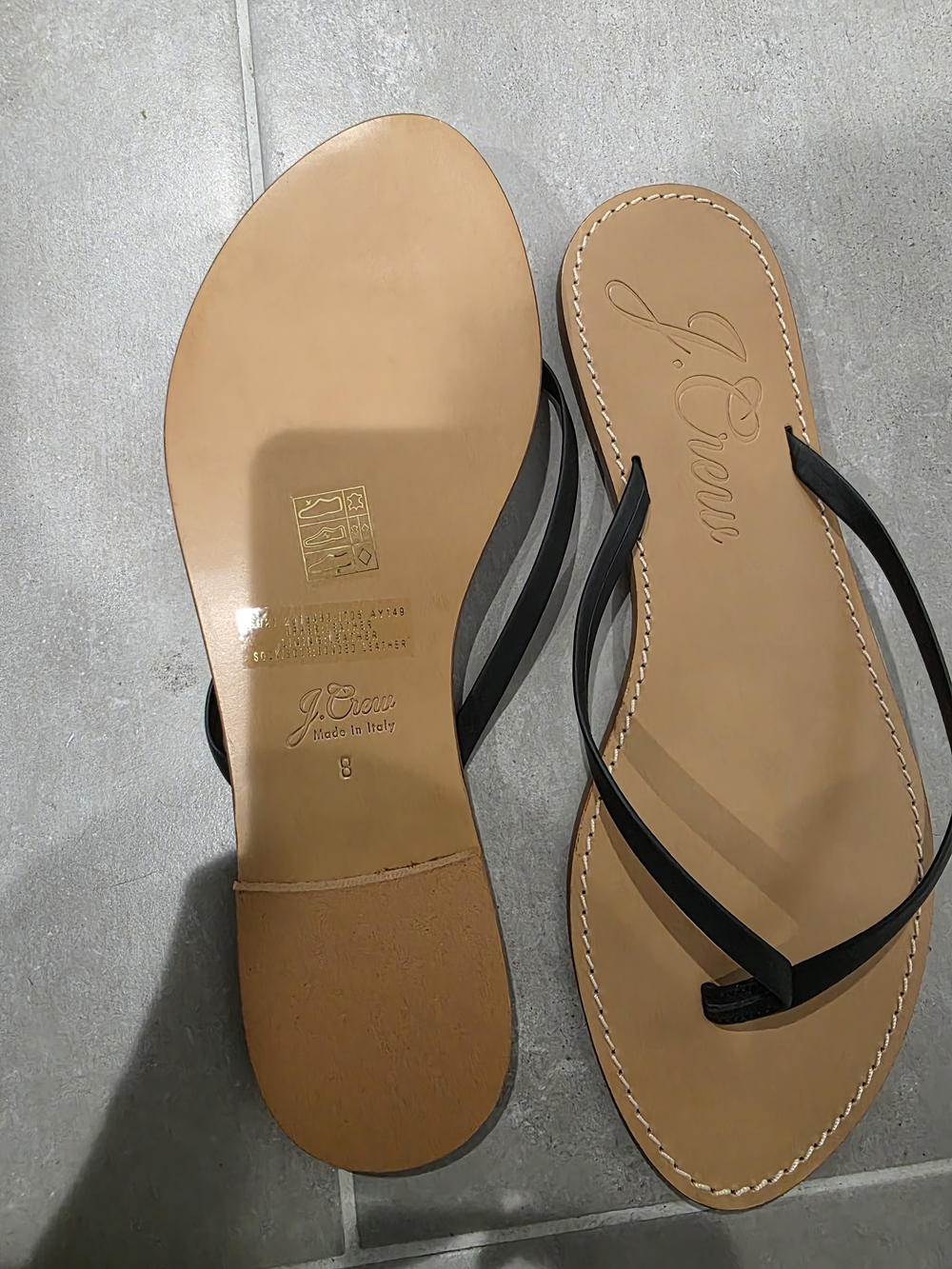 J. Crew Black Strap Tan Footbed Flip Flops - Picture 4 of 6